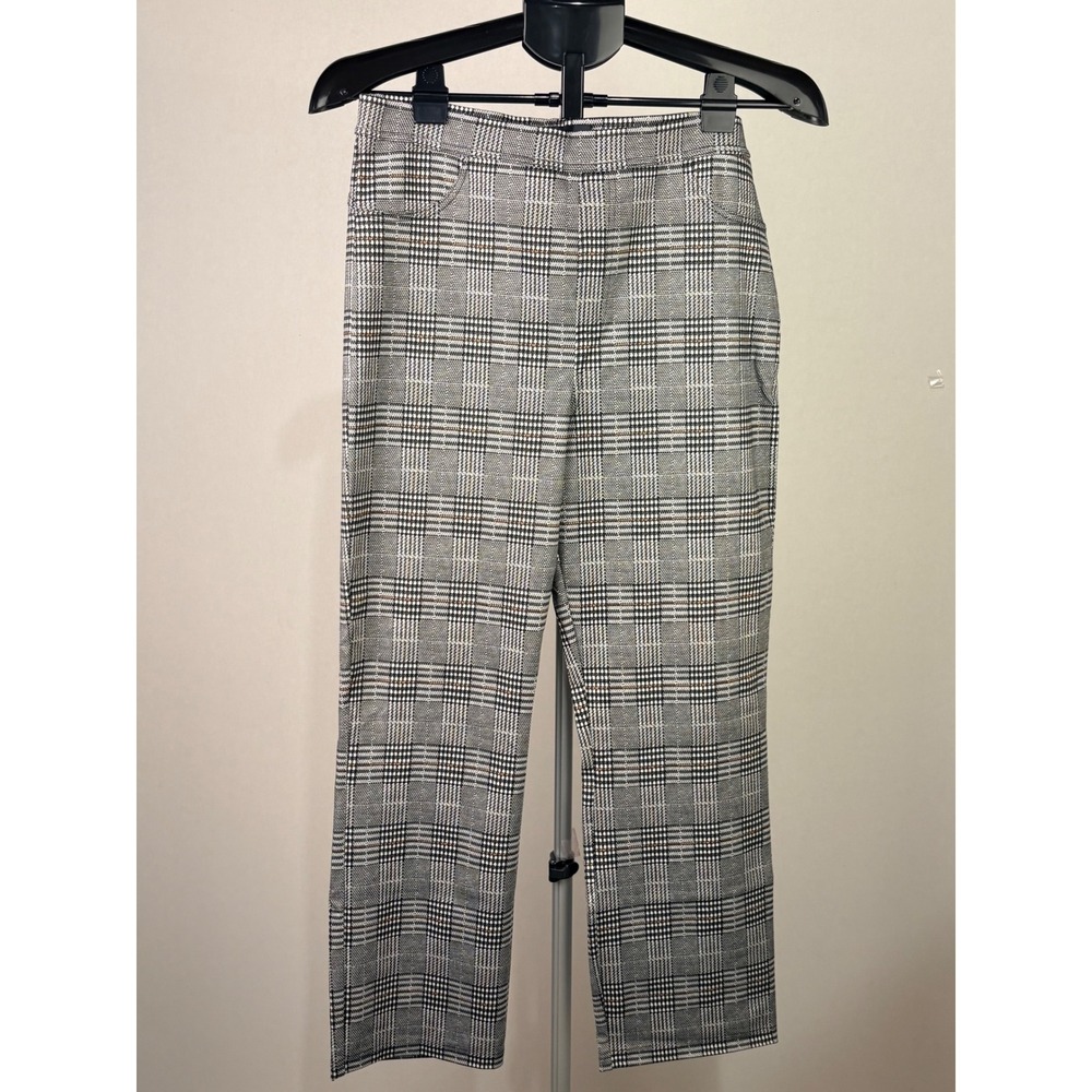 Sanctuary Womens Large Glen Plaid Pull On Cropped Straight Leg Pants Black Tan